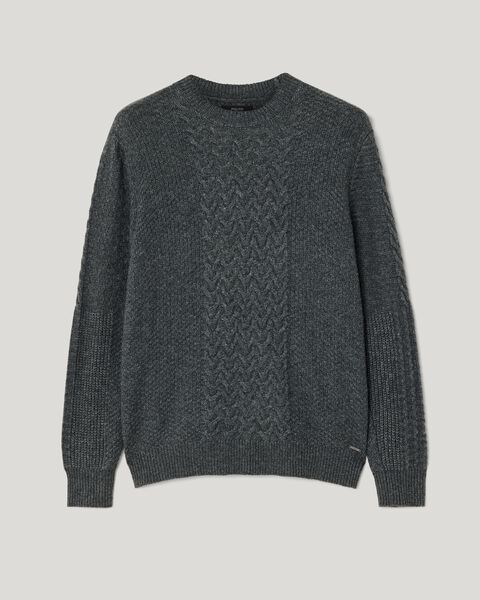Heavyweight chunky knit with contrast cable knit design, Charcoal, hi-res